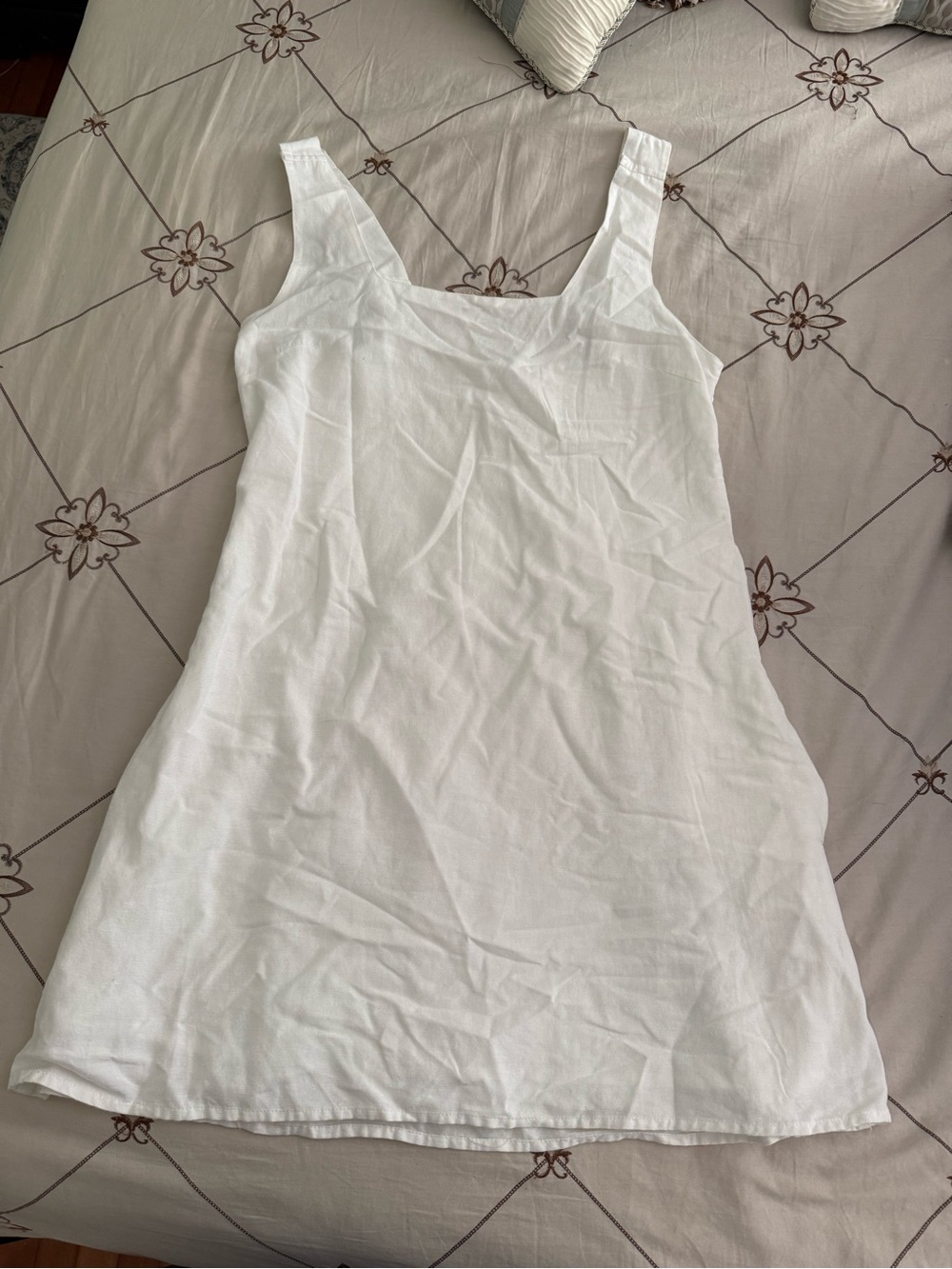Japna White Linen Square Neck Dress